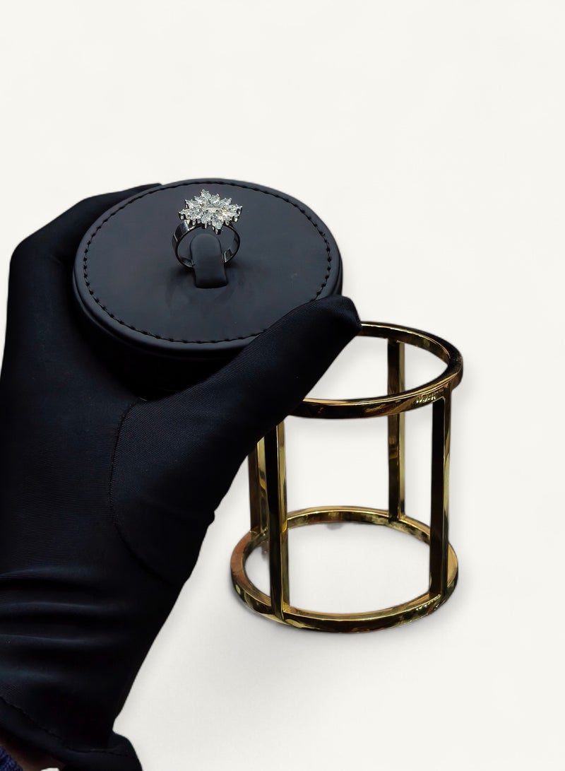 Al Seraj Luxury Jewelry Set Display Stand – Made in Dubai UAE | Gold Plated Metallic Base | Premium Black Rexine Leather Ring, Earring, Bangle, Bracelet & Necklace Display with Background & Main Base for Showroom - Image 5